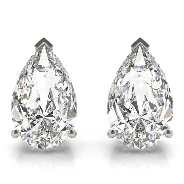 Stud Earrings with Lab Grown Pear Shape Diamond - 9k Gold