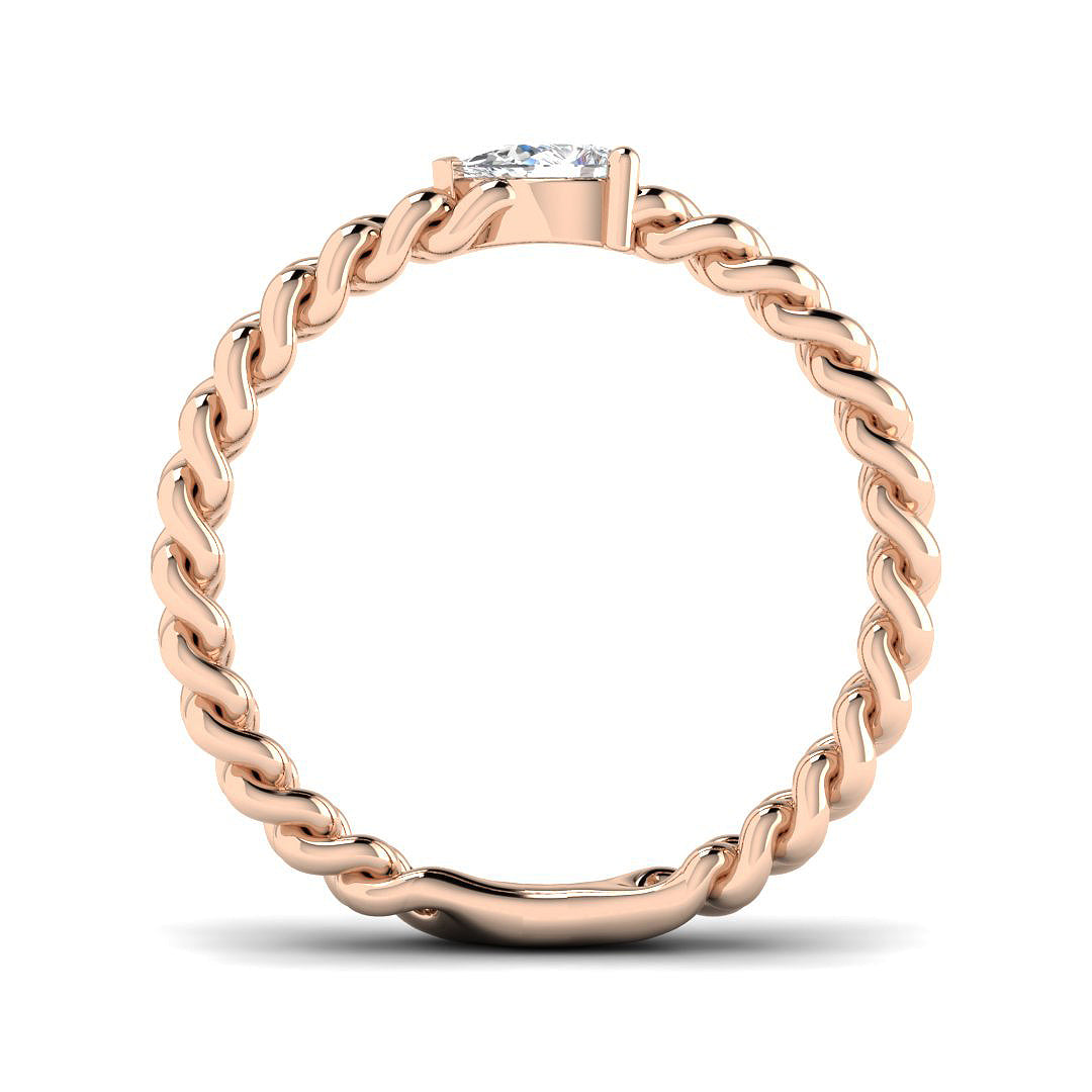 Pear-shaped diamond solitaire ring in 18K rose gold with chain detailing
