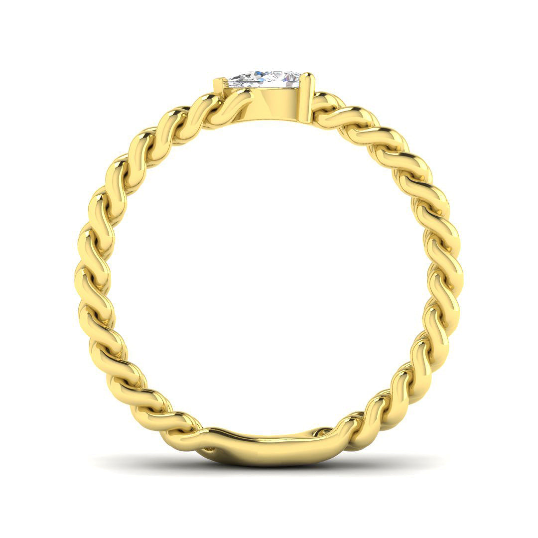 Elegant chain design with pear-shaped diamond solitaire ring set in 18K yellow gold