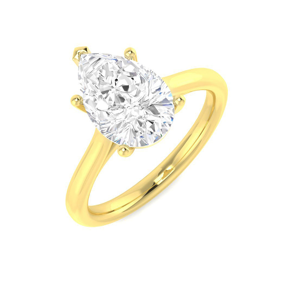 Pear Shape Natural & Lab Grown Diamond Solitaire Ring with Elegant Prong Setting  In Yellow Gold