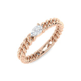 18K Rose Gold pear-shaped diamond solitaire ring with unique chain design