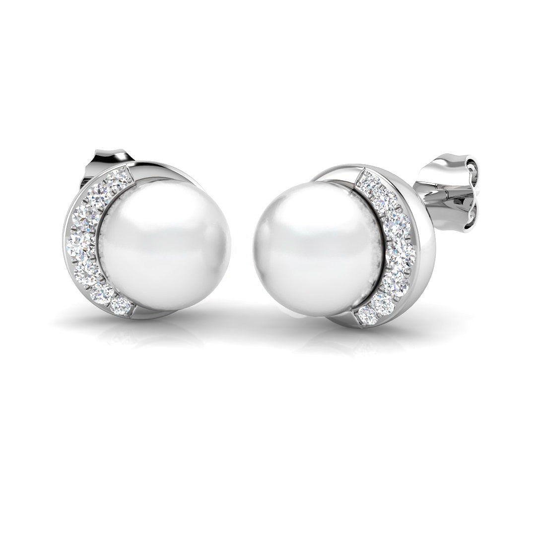 Pearl Diamond Stud Earrings with Pavé Diamond Halo