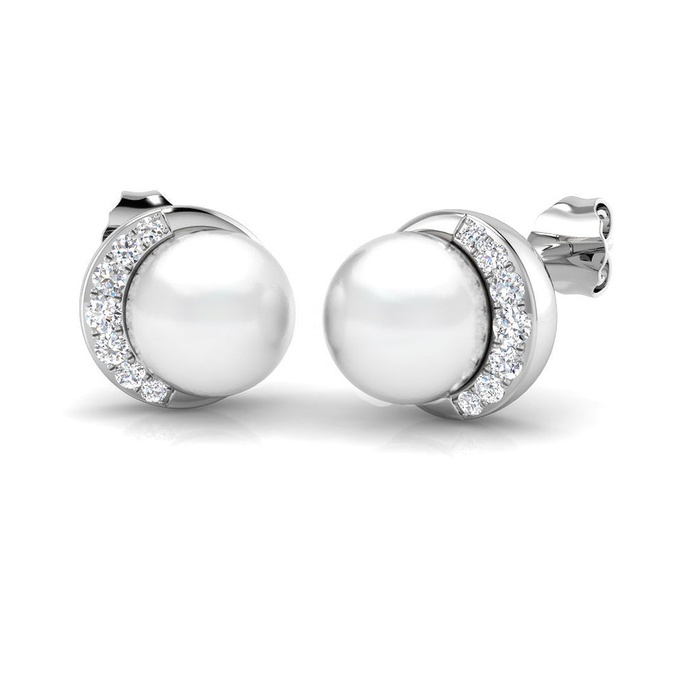Pearl Diamond Stud Earrings with Pavé Diamond Halo