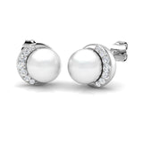 Pearl Diamond Stud Earrings with Pavé Diamond Halo