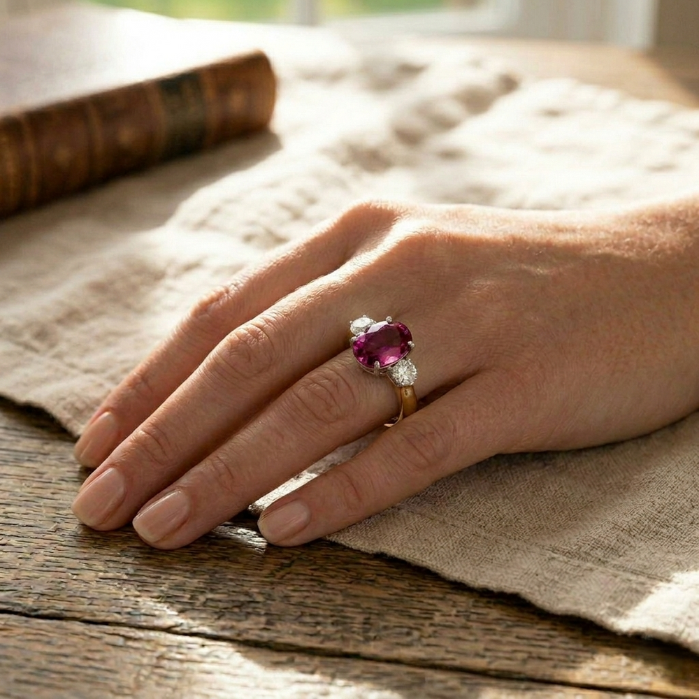 Three Stone Ring, Diamond Gemstone Ring