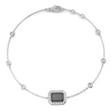 Emerald Cut Black Jewelry, Natural Diamond Halo Bracelet, Platinum Chain Diamond Bracelet
