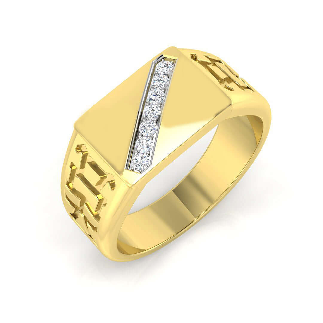Gold men’s signet ring with lab or natural diamonds