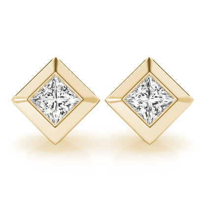 Lab-Grown Princess Cut Diamond Stud Earrings For Women, Bezel Set , D Color VVS Clarity