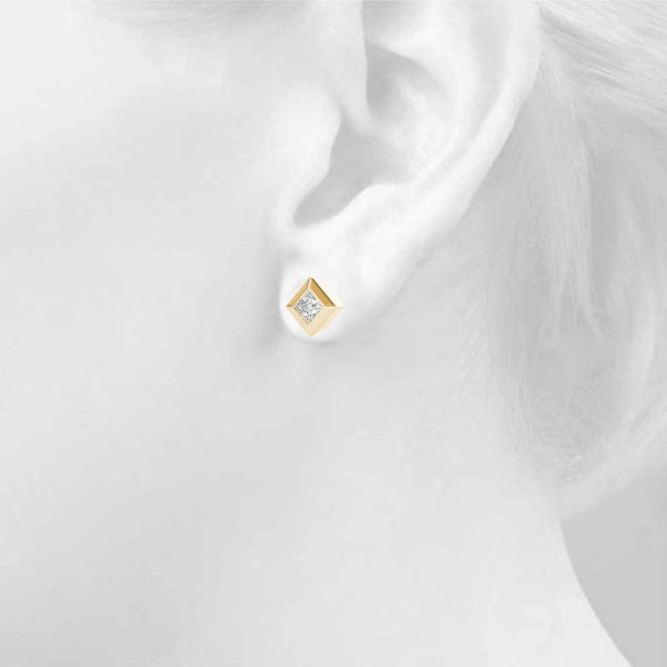 Lab-Grown Princess Cut Diamond Stud Earrings For Women, Bezel Set , D Color VVS Clarity