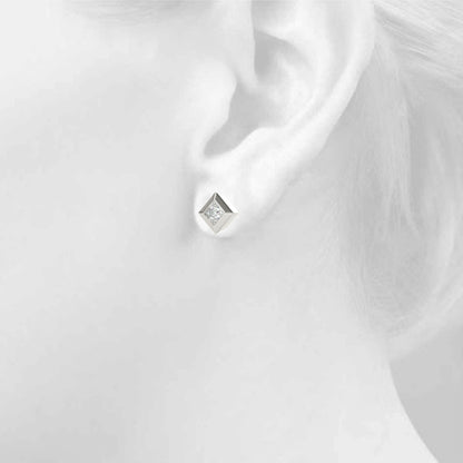 Lab-Grown Princess Cut Diamond Stud Earrings For Women, Bezel Set , D Color VVS Clarity