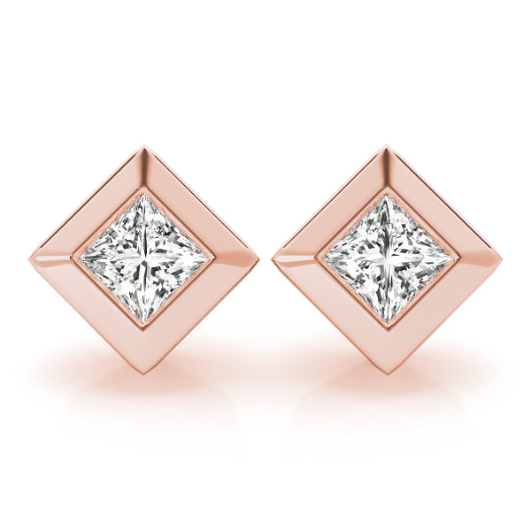 Lab-Grown Princess Cut Diamond Stud Earrings For Women, Bezel Set , D Color VVS Clarity