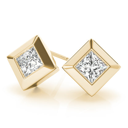 Lab-Grown Princess Cut Diamond Stud Earrings For Women, Bezel Set , D Color VVS Clarity