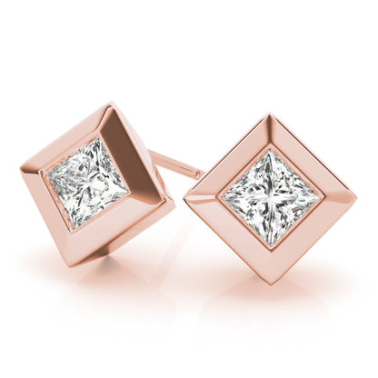 Lab-Grown Princess Cut Diamond Stud Earrings For Women, Bezel Set , D Color VVS Clarity