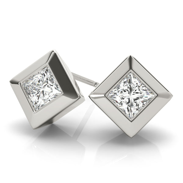 Lab-Grown Princess Cut Diamond Stud Earrings For Women, Bezel Set , D Color VVS Clarity