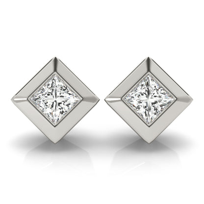 Lab-Grown Princess Cut Diamond Stud Earrings For Women, Bezel Set , D Color VVS Clarity