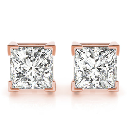 Lab-Grown Princess Cut Diamond Stud Earrings For Women, 4 Prong Basket Setting, D Color and VVS Clarity