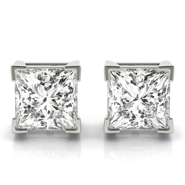 Lab-Grown Princess Cut Diamond Stud Earrings For Women, 4 Prong Basket Setting, D Color and VVS Clarity