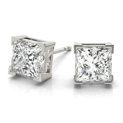 Lab-Grown Princess Cut Diamond Stud Earrings For Women, 4 Prong Basket Setting, D Color and VVS Clarity