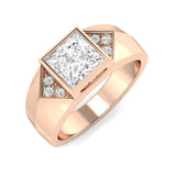 Close-up of men’s square lab grown diamond ring in polished metal