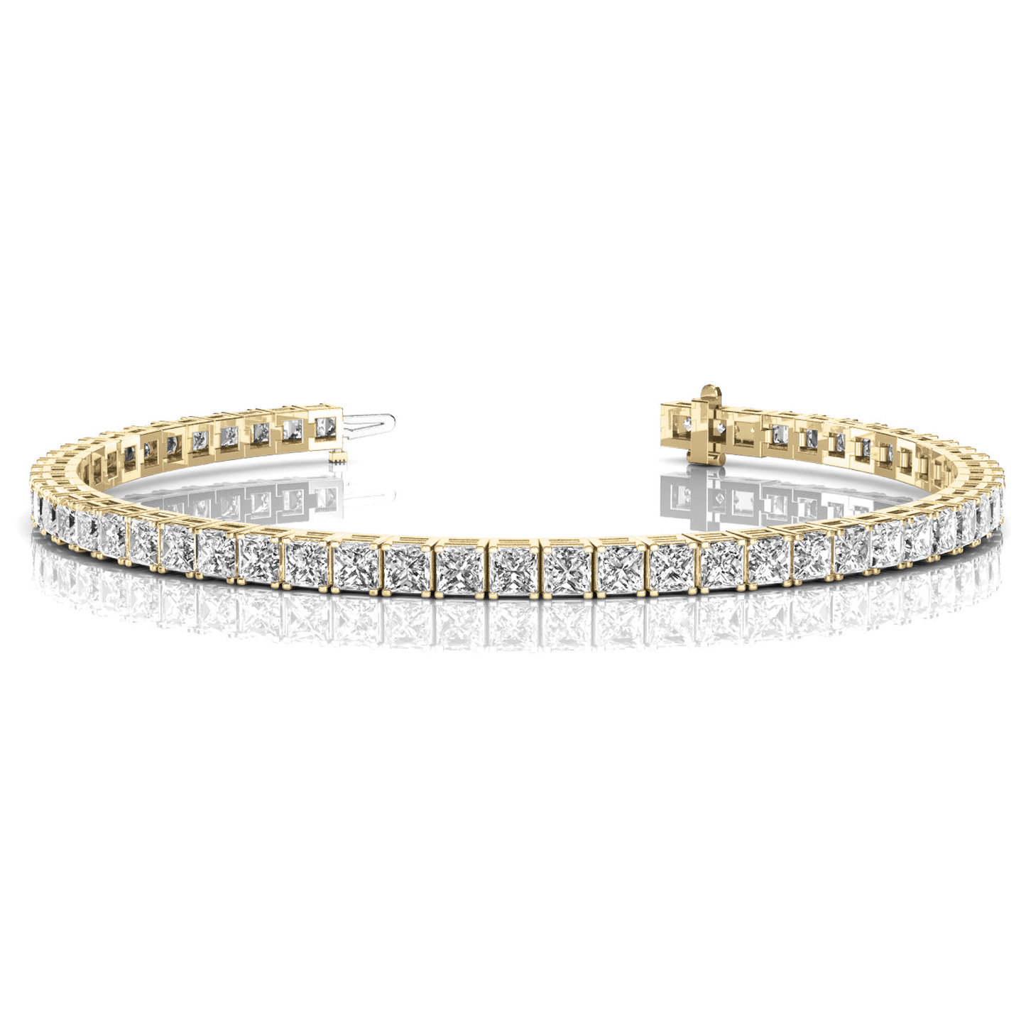 Princess Cut Lab Grown Diamond Tennis Bracelet in Yellow Gold