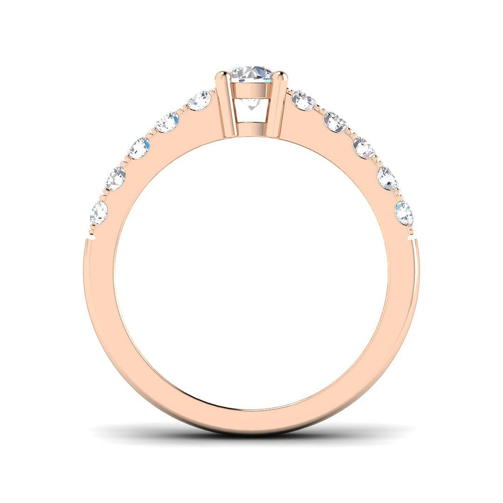 Rose gold ring with small diamonds on a white background
