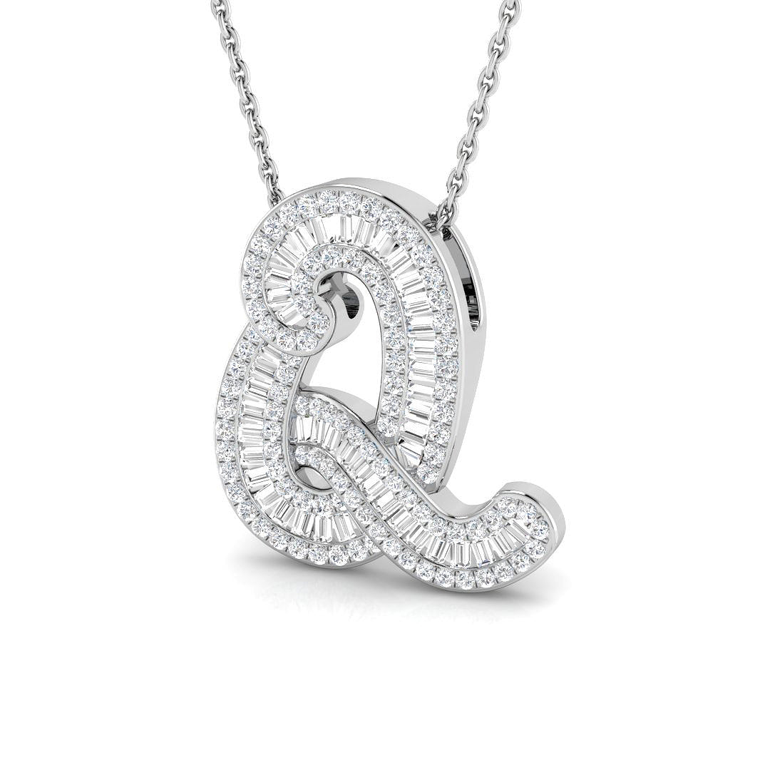 Diamond Script Initial Pendant with Baguette and Round Diamonds