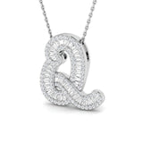 Diamond Script Initial Pendant with Baguette and Round Diamonds
