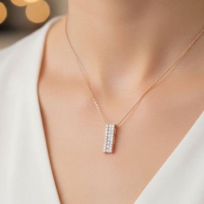 Lab Grown Round Diamond Bar Pendant Necklace | UK Made Gold & Platinum | UK Hallmarked