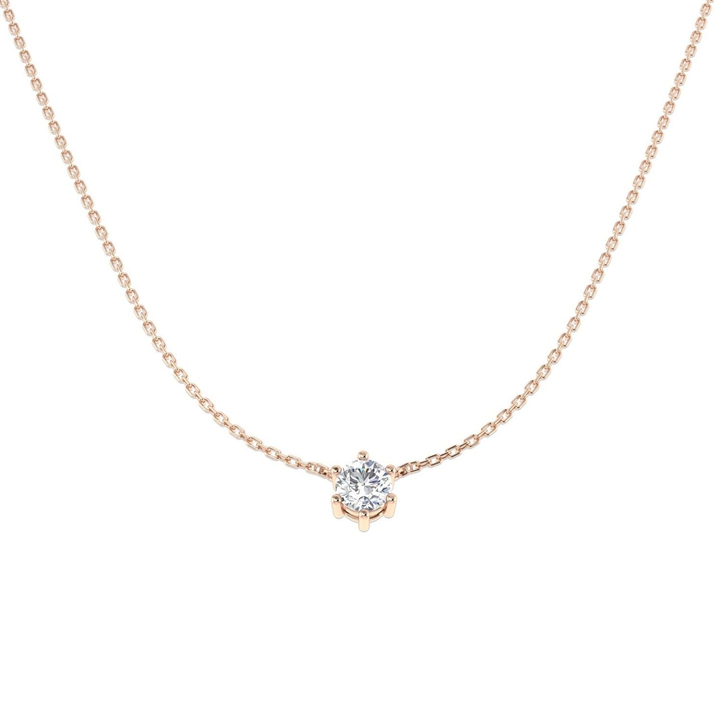 Elegant Six Claw Diamond Necklace – 18K Rose Gold Handmade in UK