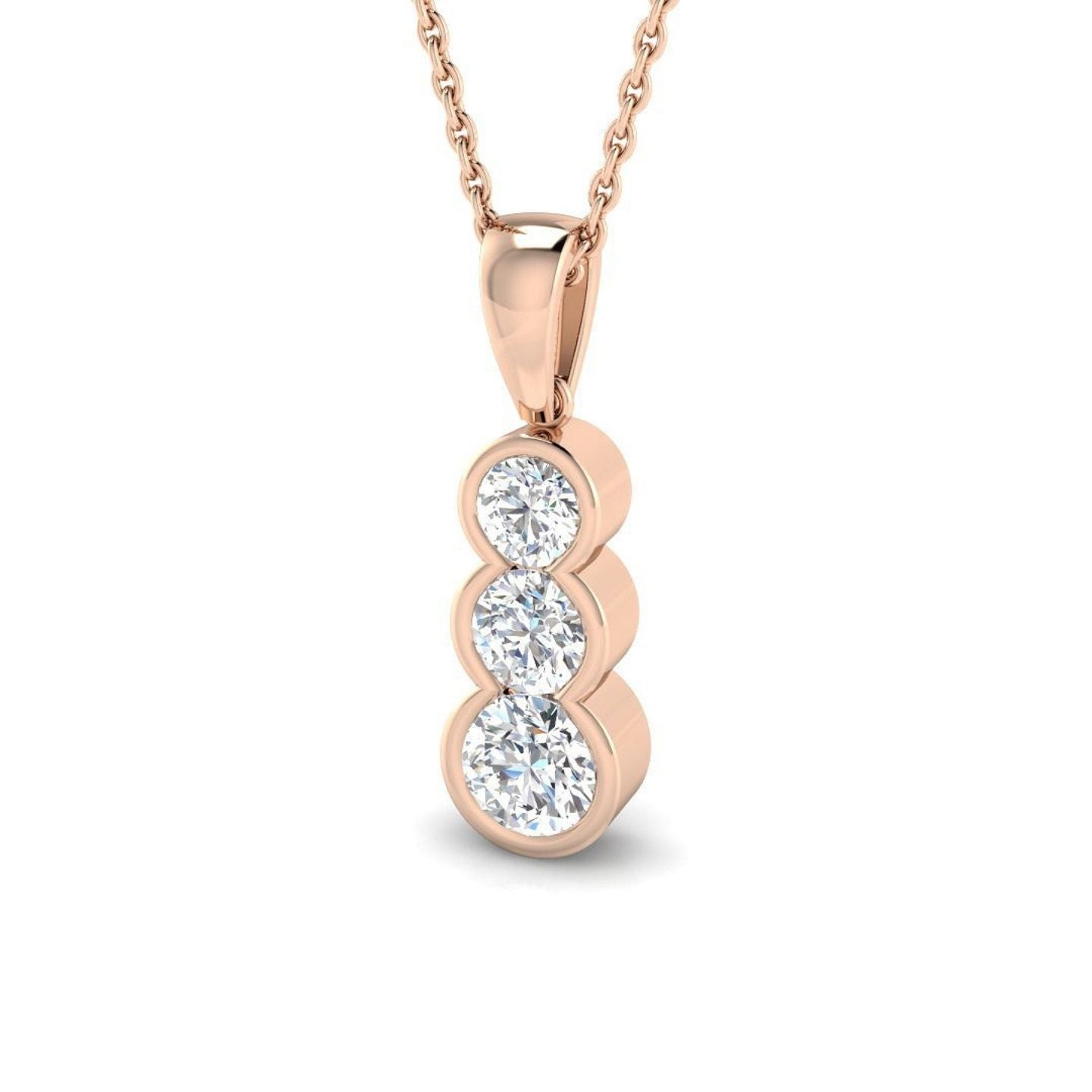 Elegant Round Diamond Drop Necklace Pendant – 18K Rose Gold Handmade in UK