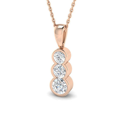 Elegant Round Diamond Drop Necklace Pendant – 18K Rose Gold Handmade in UK