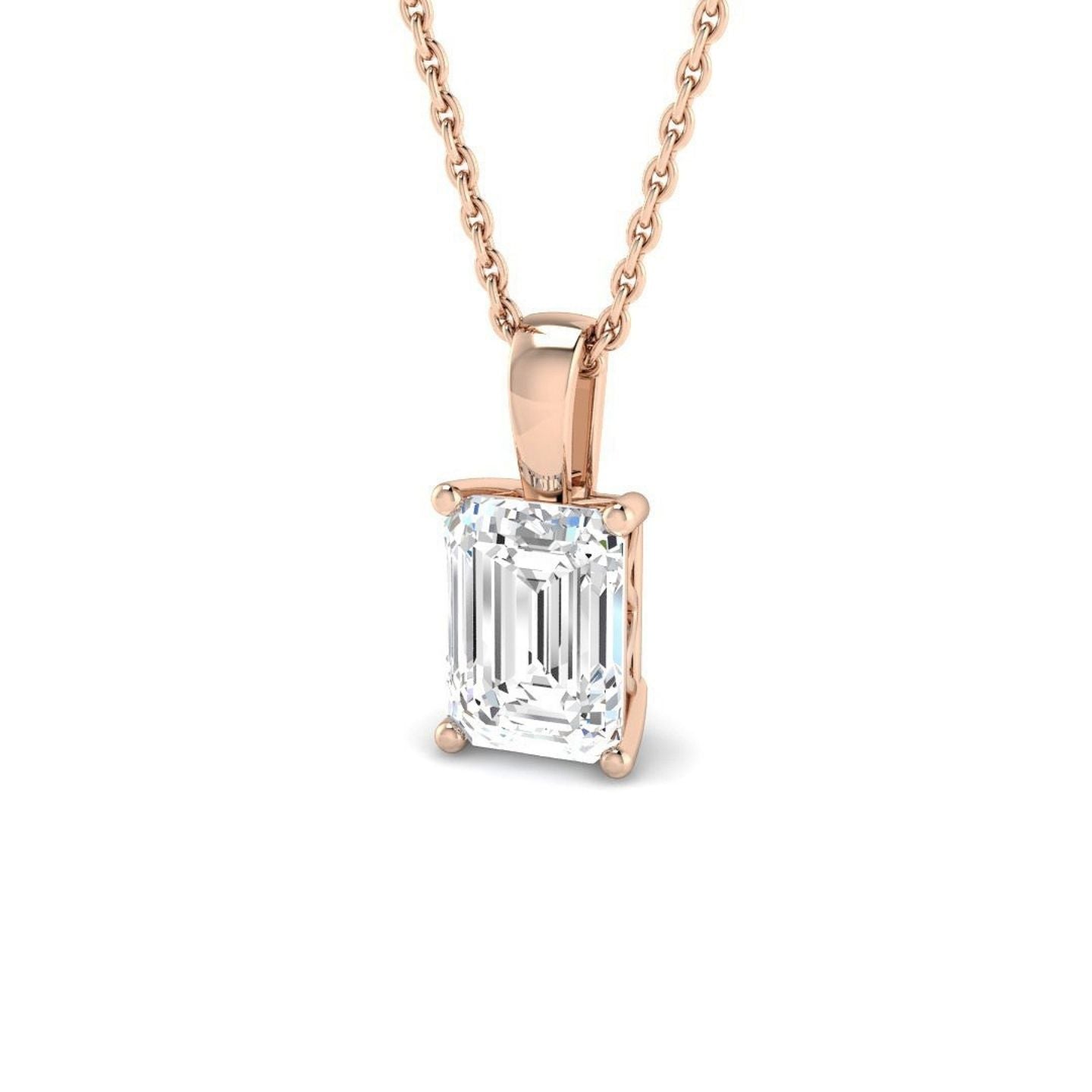 Elegant Emerald Cut Diamond Necklace – 18K Rose Gold Handmade in UK