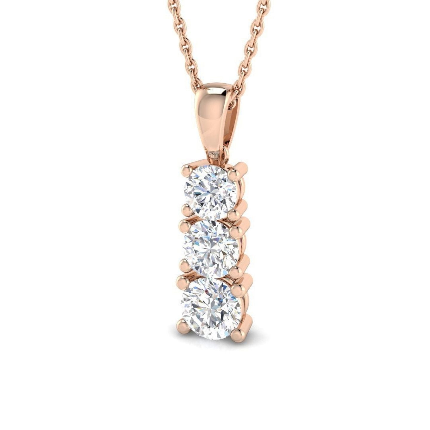 Elegant Round Diamond Drop Necklace – 4 Claw Set 18K Rose Gold Handmade in UK