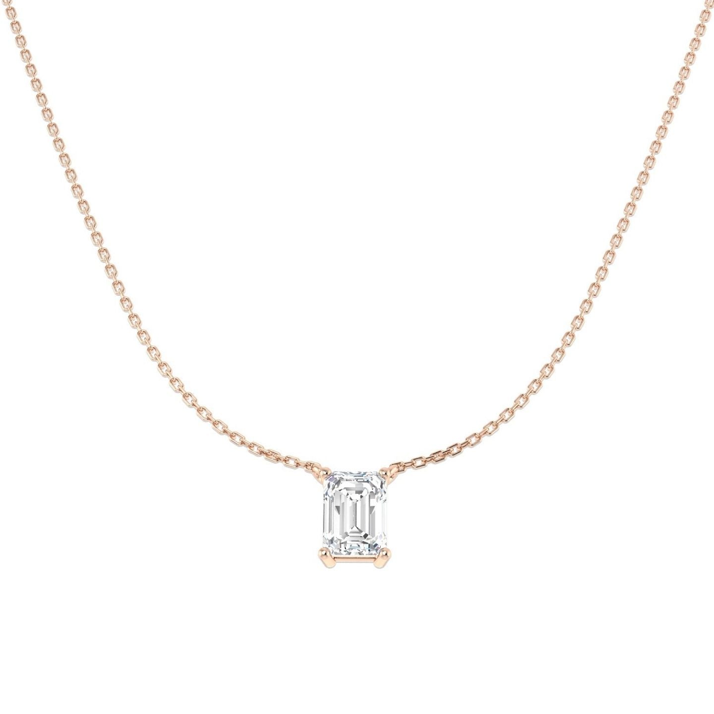 Lab Grown Emerald Cut Diamond Necklace | Solitaire Pendant | UK Hallmarked