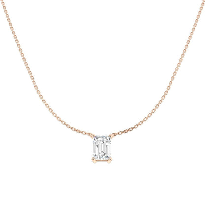 Lab Grown Emerald Cut Diamond Necklace | Solitaire Pendant | UK Hallmarked