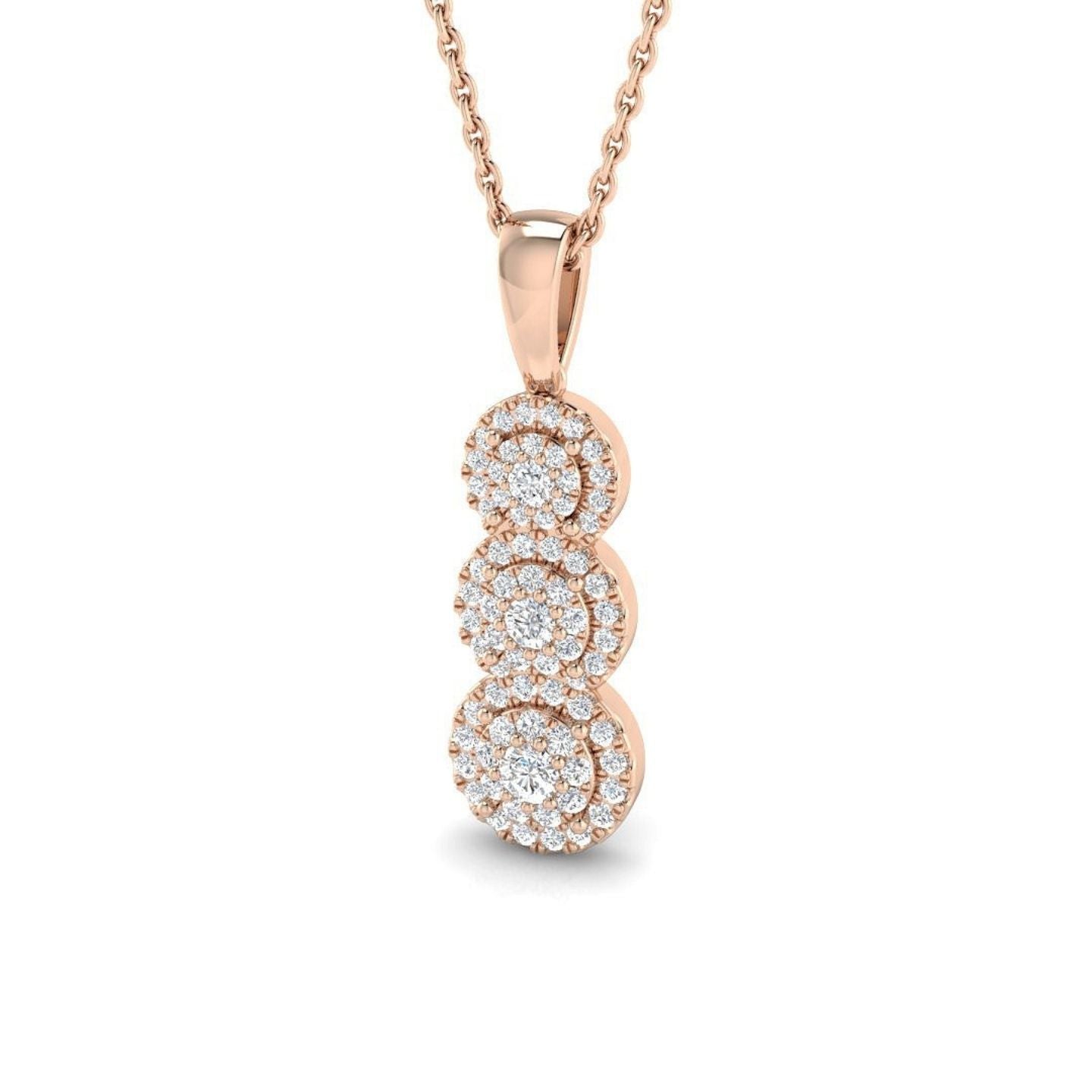 Elegant Round Diamond Drop Necklace – Pave Set Halo 18K Rose Gold Handmade in UK