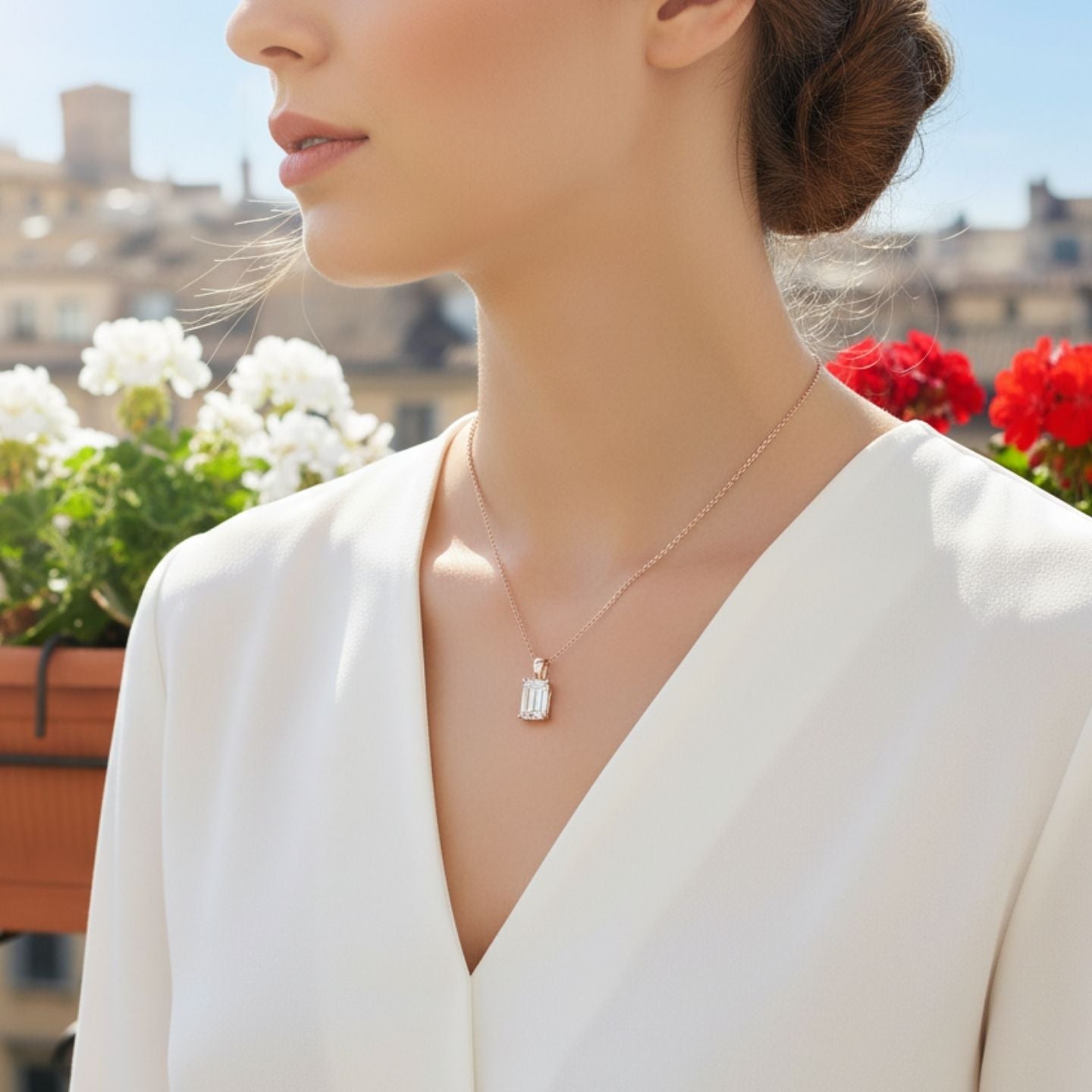 FineDiam Emerald Cut Diamond Necklace – UK Hallmarked Gold & Platinum Design