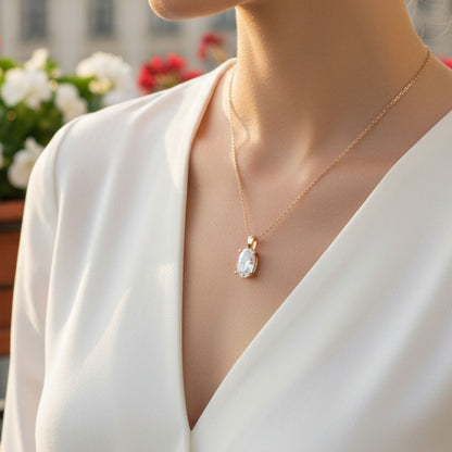 Lab Grown Oval Diamond Necklace | Solitaire Pendant | UK Made Gold & Platinum