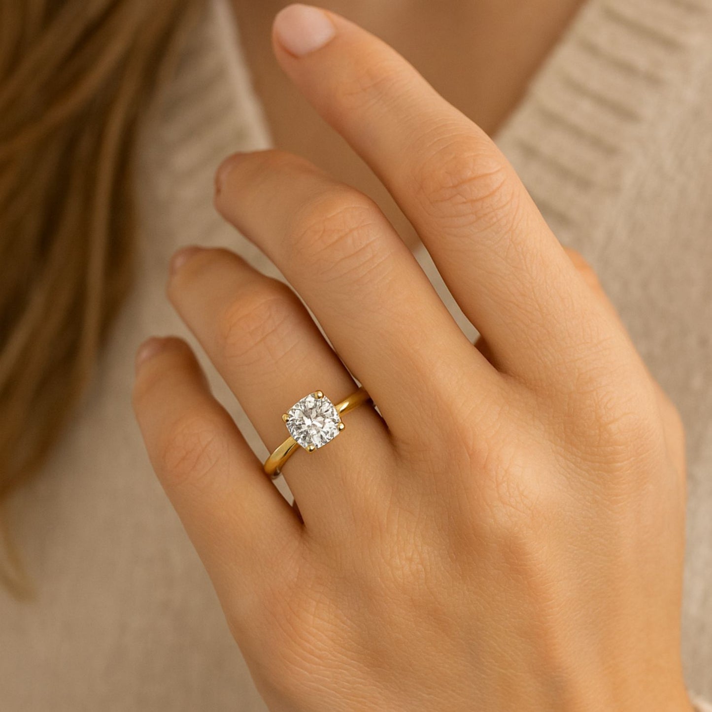 IGI Lab-Grown Cushion Diamond 4 Prong Solitaire Engagement Ring, D Color VVS Clarity