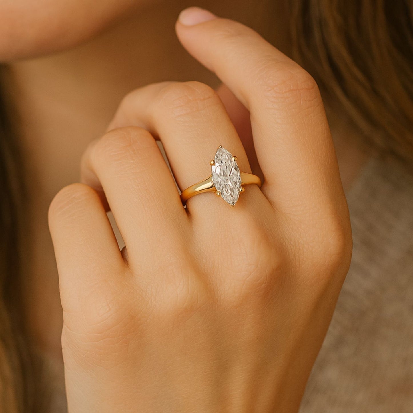 IGI Lab-Grown Marquise Cut Diamond 4-Prong Solitaire Engagement Ring.