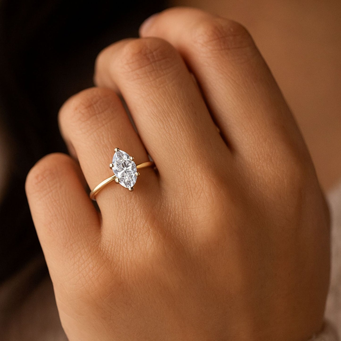 IGI Lab-Grown Marquise Cut Diamond Double Prong Solitaire Engagement Ring.