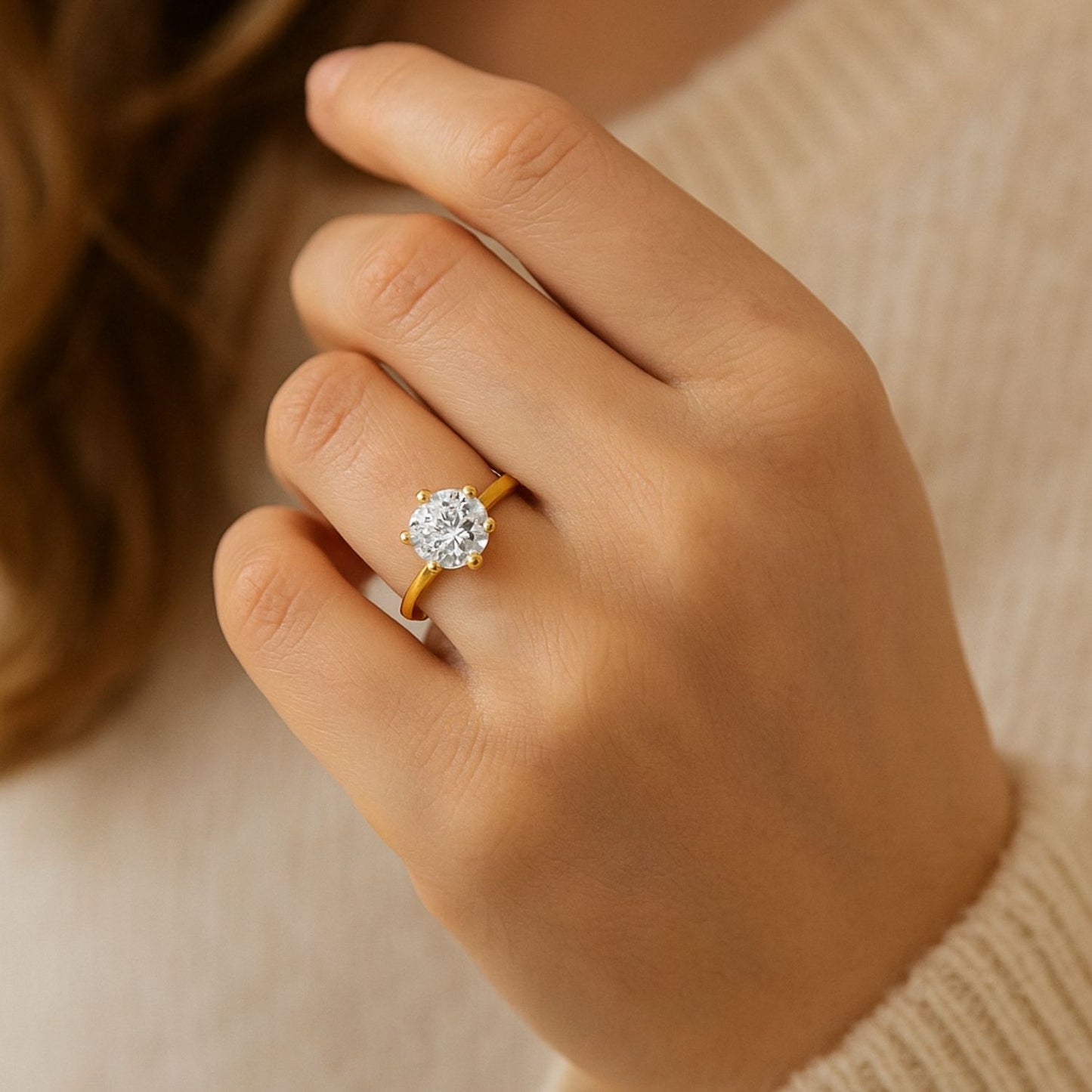 Round Cut Solitaire Lab Grown Diamond 6 Prong Set Engagement Ring Gift for Her