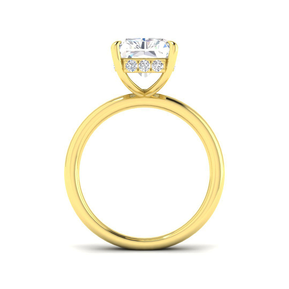 Gold ring with a diamond on a white background
