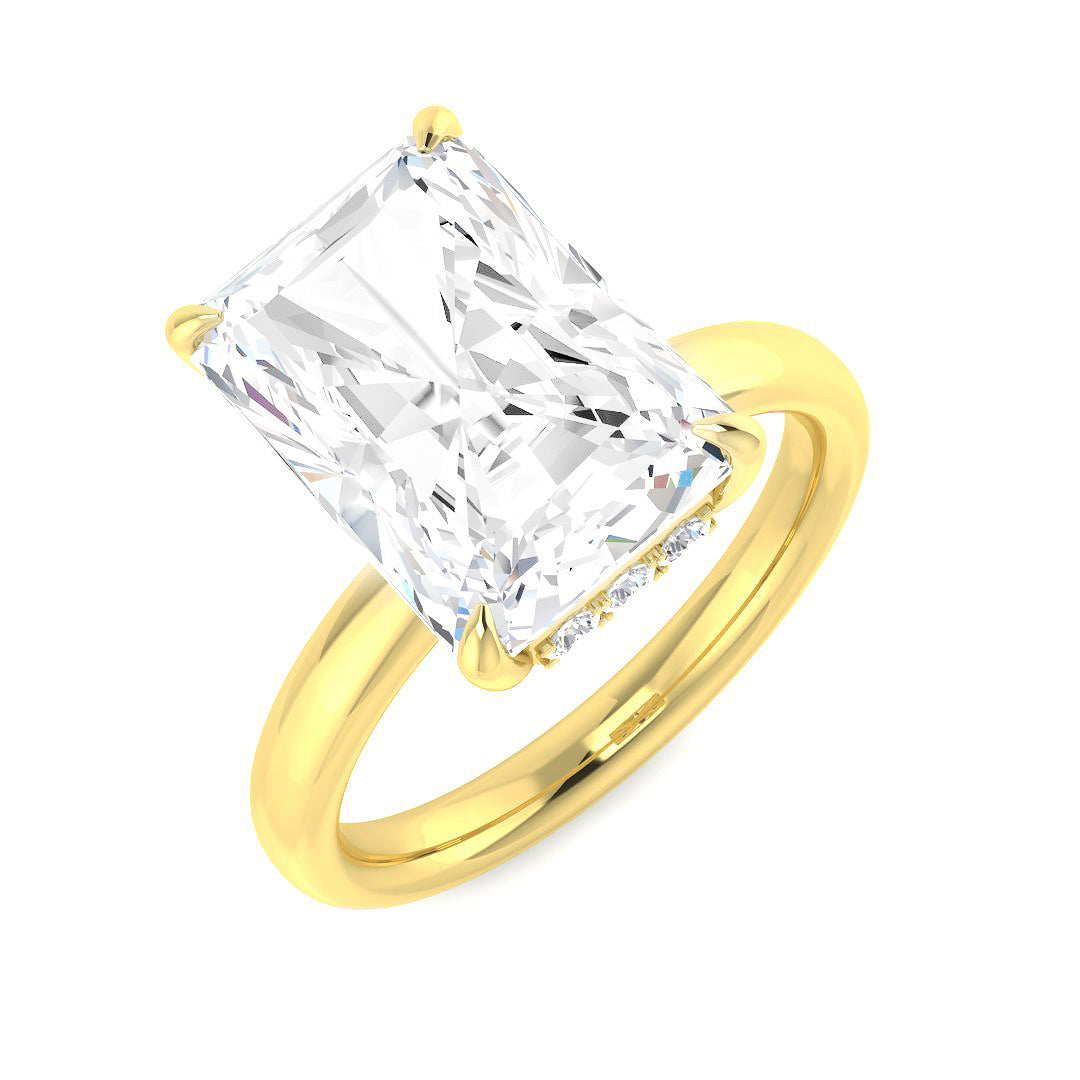 Radiant Cut Solitaire Engagement Ring in Yellow Gold with Rectangular Diamond