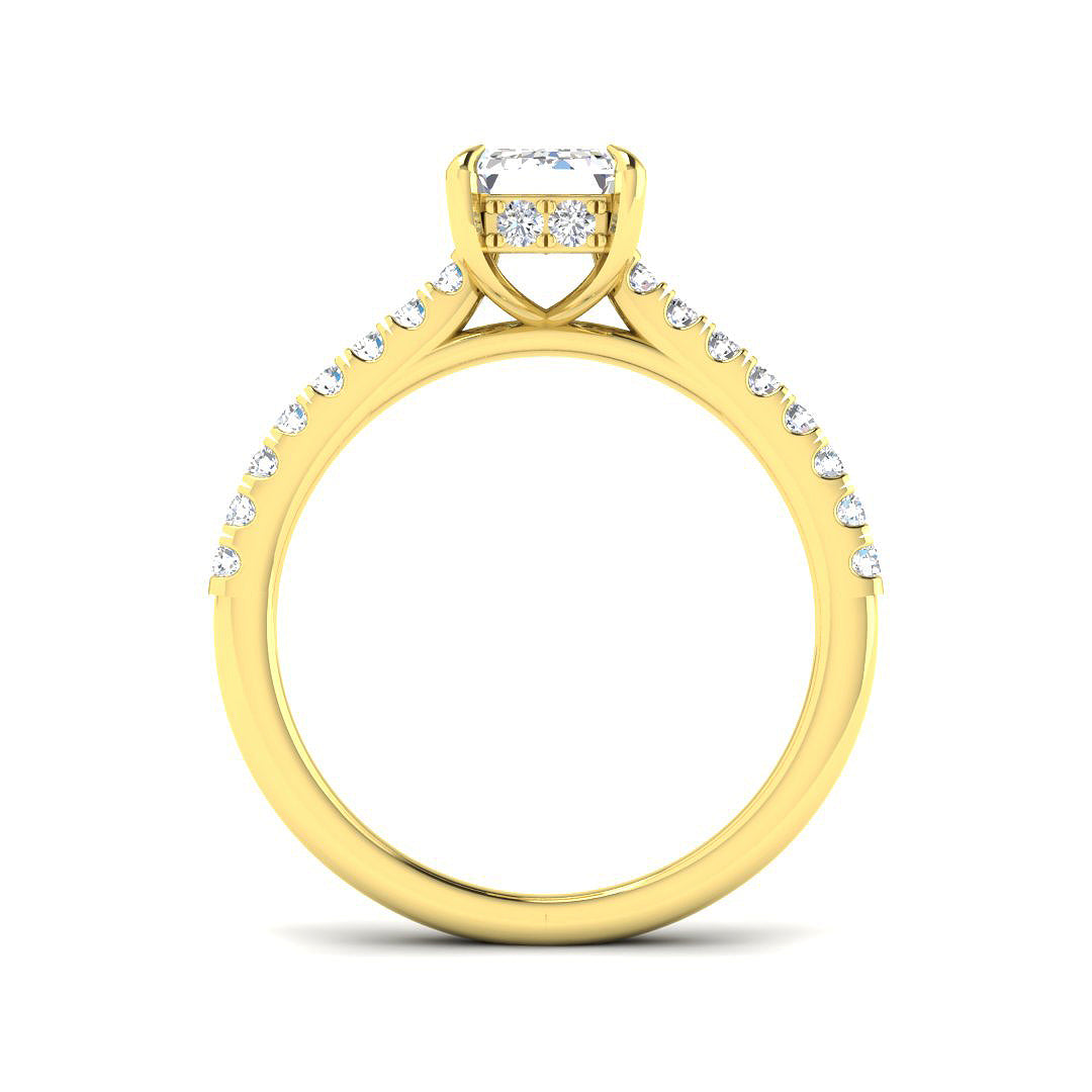 Gold ring with diamonds on a white background