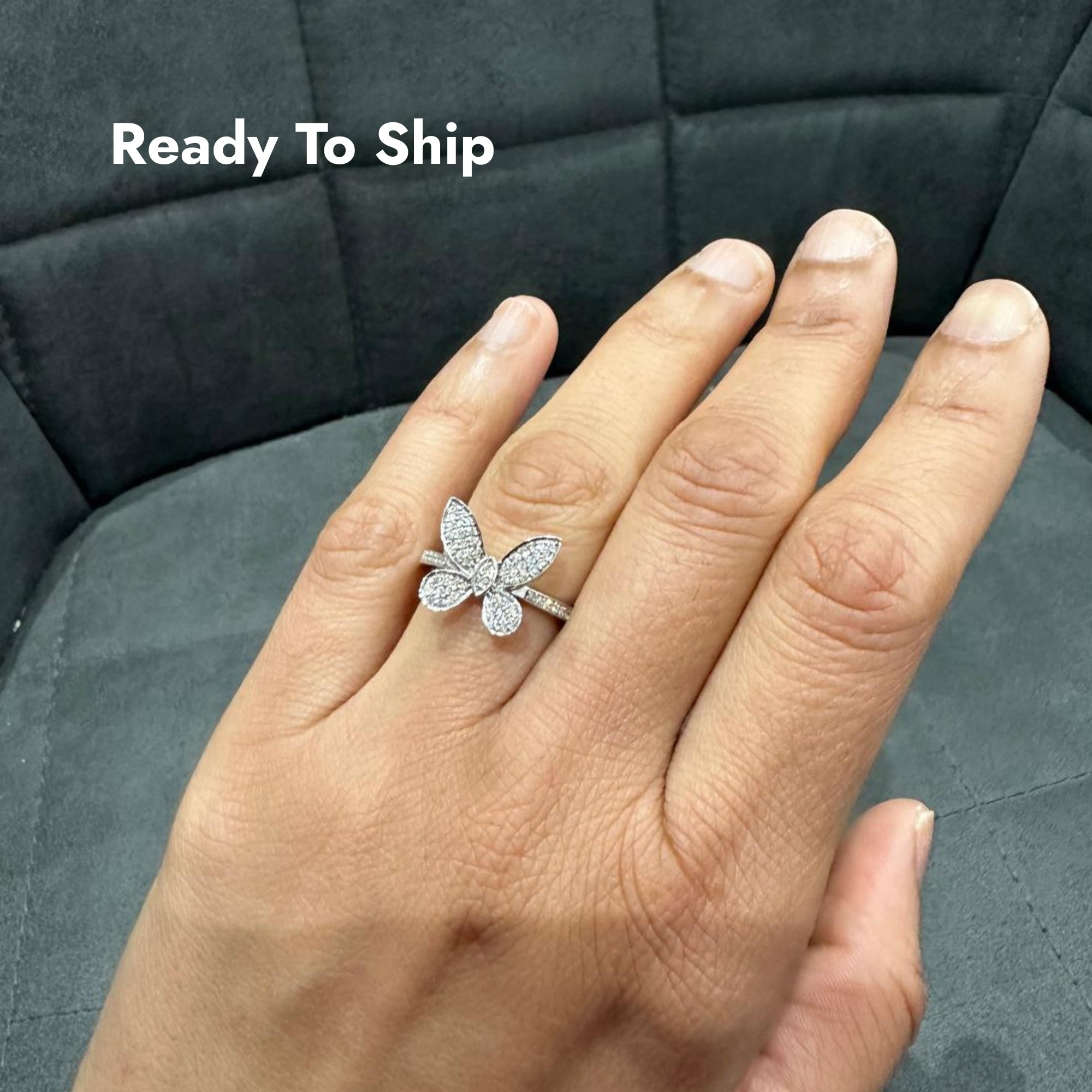 0.35Ct Natural Diamond butter Fly Art Ring Crafted in 9k White Gold