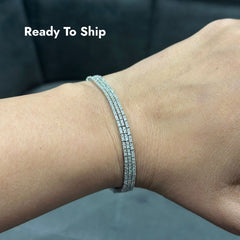 WGI Certified F-G/VS-SI 3.00Ct Natural Round Diamond 3 Line Bracelet in 14K White Gold