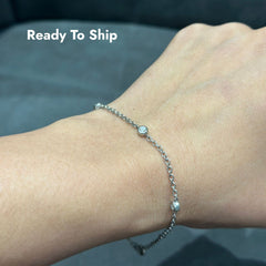 Round Bezel Set Lab Grown Diamond Chain Bracelet in 925 Sterling Silver