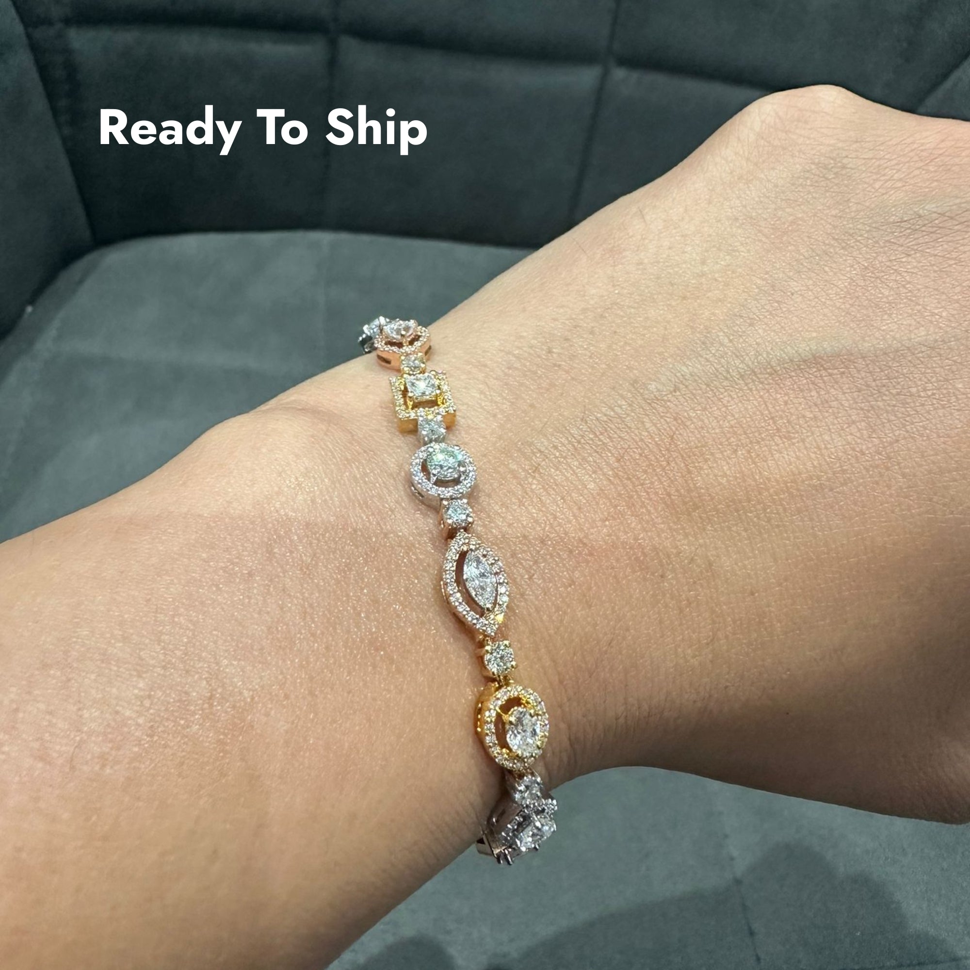 Bracelet en or massif 14 carats serti de diamants naturels de forme fantaisie (6,00 carats) | Bijoux de luxe