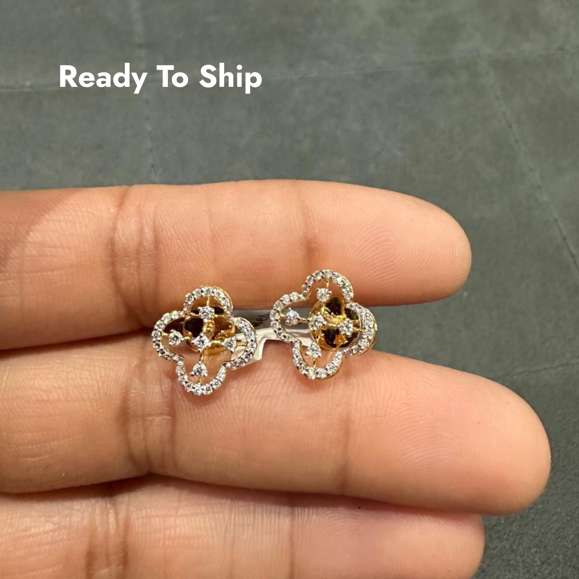 0.40 Carat Natural Diamond Clover Shape 18K Yellow Gold Stud Earring for Women